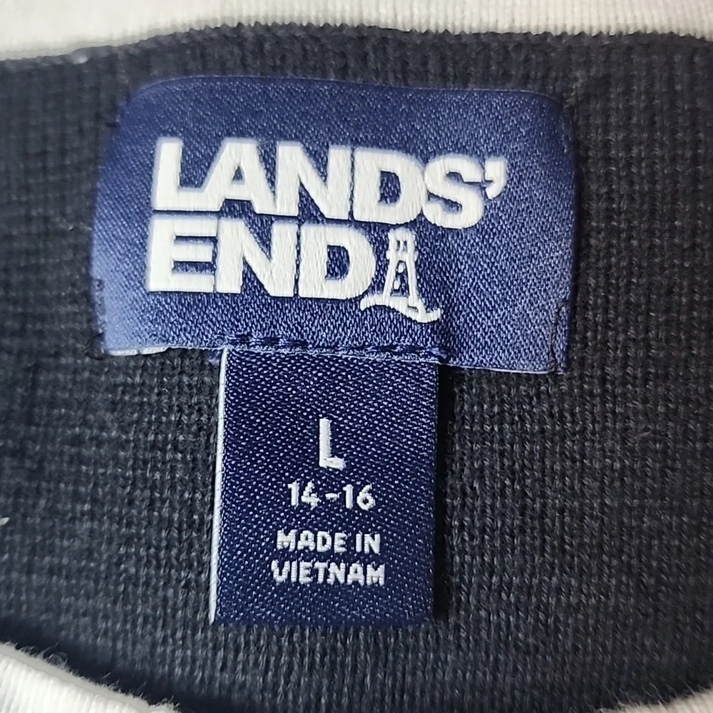 LANDS' END | Classic Closet Staple Black and White 100% Cotton Prep Cardigan | L